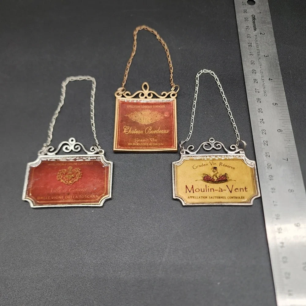 Vintage Multi Color Wine Decanter Labels Barware Chateau Bordeaux Moulin Set 3